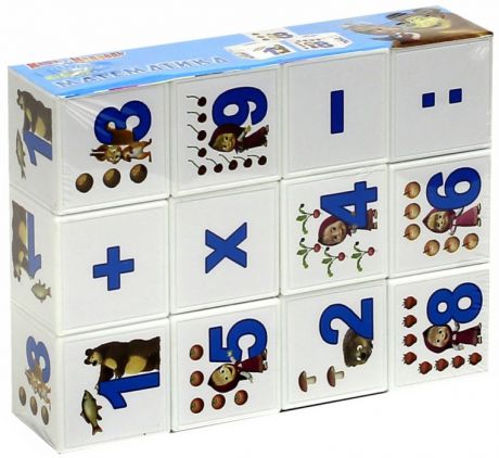 Игровой набор Затейники Кубики Математика GT8628 Маша и Медведь 12 шт.