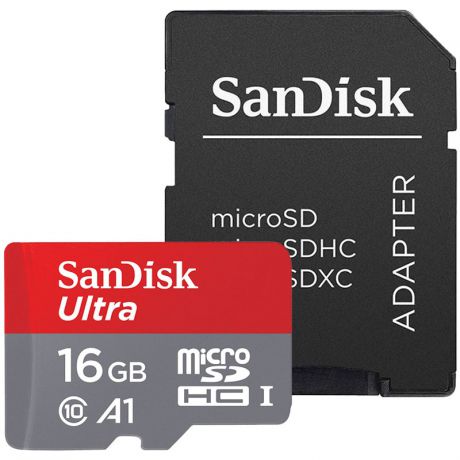 Карта памяти SanDisk Ultra A1 microSDHC 16GB + адаптер SDSQUAR-016G-GN6MA
