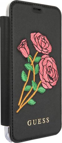 Чехол-книжка Guess Flower Desire для Apple iPhone X (черный, с рисунком)