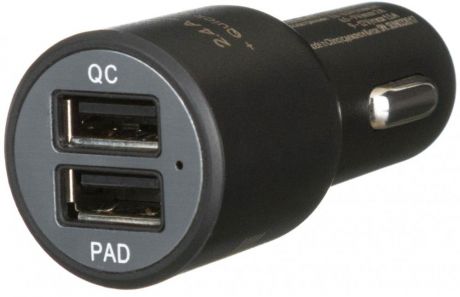 Автомобильное зарядное устройство InterStep QC 2xUSB + кабель USB-C (черный)