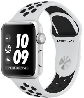 Умные часы Apple Watch Nike+ Series 3 38 мм, корпус из серебристого алюминия, спортивный ремешок Nike цвета чистая платина/черный