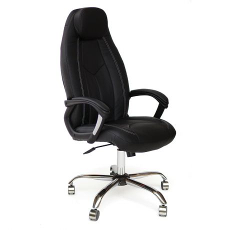 кресло офисное BOSS 660х550х1320(1450)мм черное/хром кожзам/металл