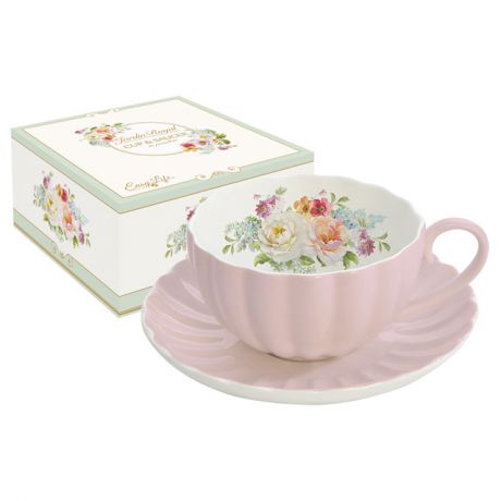 чашка с блюдцем R2S Королевский сад розовый 200мл фарфор