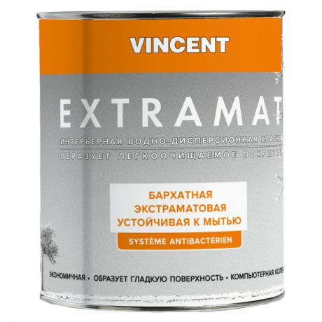 краска в/д д/внутренних работ Vincent Extramat база А 0,8л экстраматовая