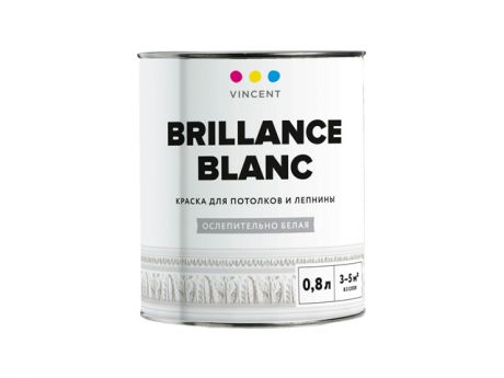 краска в/д VINCENT Brilliance Blanc д/потолков и лепнины база А 0,8л