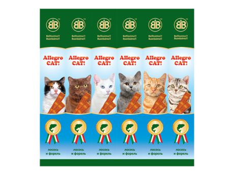 лакомство для кошек B&B Allegro Cat колбаски, лосось/форель, 6