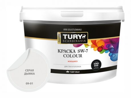 краска в/д TURY SW-7 Colour моющ. д/стен и потолка сер. дымка 2,4кг