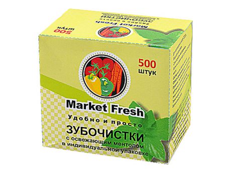 зубочистки Market Fresh 500шт с ментолом коробк., инд. уп-ка