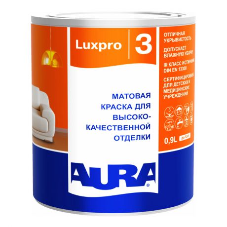 краска в/д AURA Luxpro 3 база А д/стен и потолков 0,9л белая