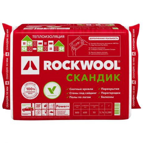 теплоизоляция Rockwool Лайт Баттс Скандик 800х600х50мм