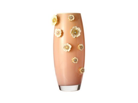 ваза Флора Цветы 26см стекло розовая/белая