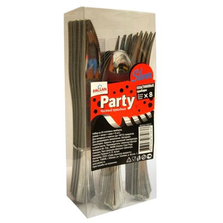 набор пластик.приборов PACLAN Party Silver ложки/вилки/ножи