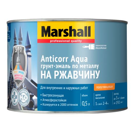 грунт-эмаль акриловая MARSHALL Anticorr Aqua BW полуглянцевая 0,5л белый