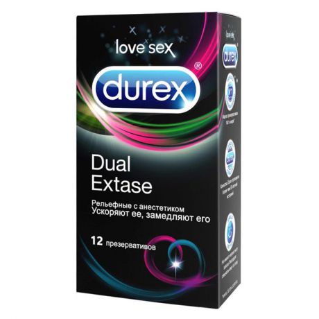 презервативы DUREX Dual Extase Рельефные с анестетиком 12шт.
