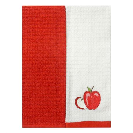 комплект полотенец кухонных TAC махр. с вышивкой Яблоко 40х60см 2шт белый/красный