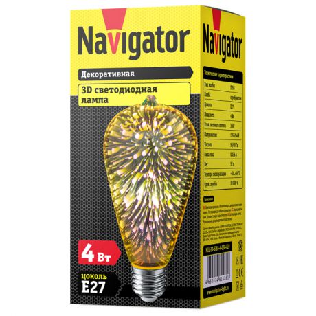 лампа светодиодная декор. Navigator 4Вт Е27 3D 230В ST64