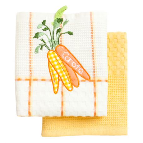 комплект полотенец кухонных BONITA ваф. с вышивкой Морковь 45х70см 2шт белый/желтый