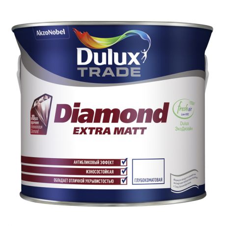 краска в/д DULUX Trade Diamond Extra matt база BW д/стен и потолков 2,5л белая