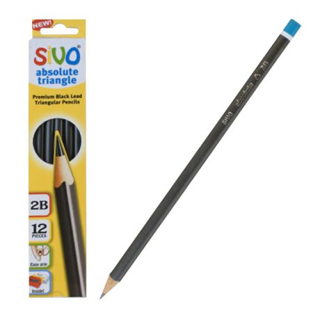 набор карандашей чернографитных Sivo Absolute Tri 12шт 2B трехгран точилка/ластик