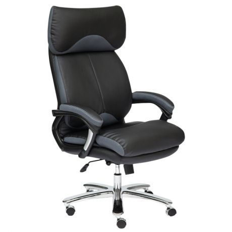 кресло офисное GRAND 600х600х1250мм чёрный/серый иск.кожа/ткань/пластик/металл