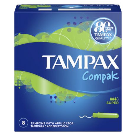 тампоны TAMPAX Compak Super Single 8 шт. с аппликатором