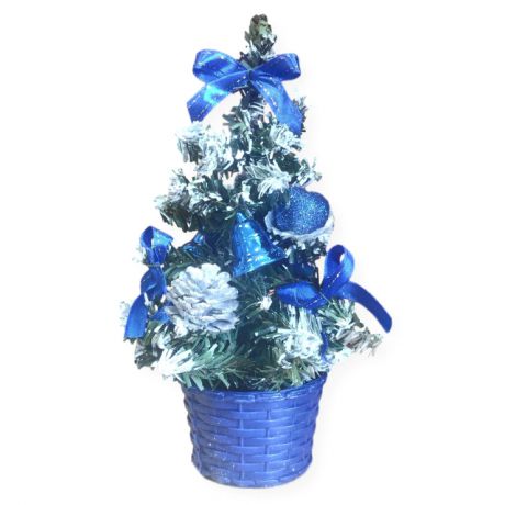 елка украшенная 20см синий текстильный декор