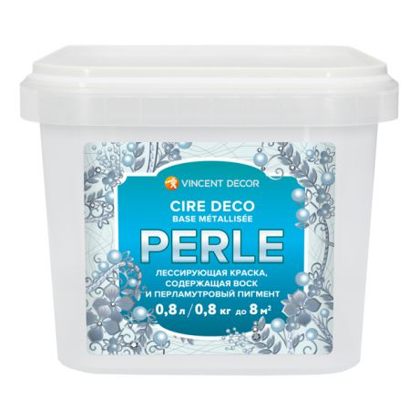 краска декоративная VINCENT Dеcor Cire deco base Metallisee Perle лессирущая 0,8л перламутровая