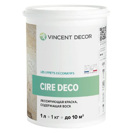 краска декоративная VINCENT Decor Cire deco лессирующая 1л белая