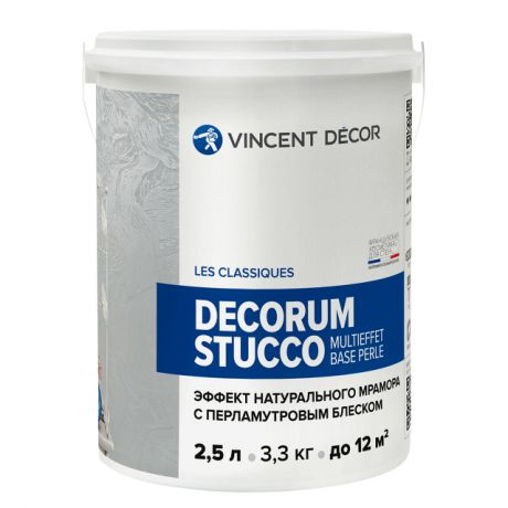 покрытие декоративное акриловое VINCENT Dеcor Decorum Stucco multieffet base perle 2,5л белое