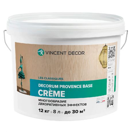 покрытие декоративное акриловое VINCENT Dеcor Decorum Provence base crеme 12кг белое