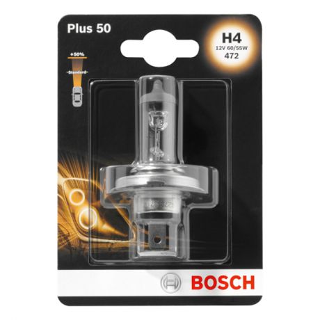 лампа BOSCH H4 12В 60/55Вт Plus 50%