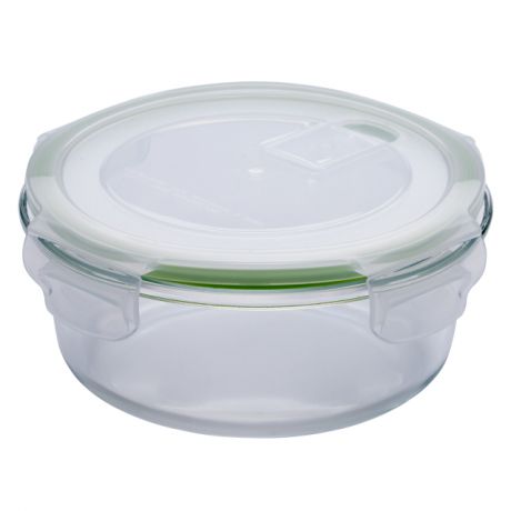 контейнер д/продуктов ELEY 0,640л 16х16х7см жаропр. стекло/пластик кругл. с 4-мя замками