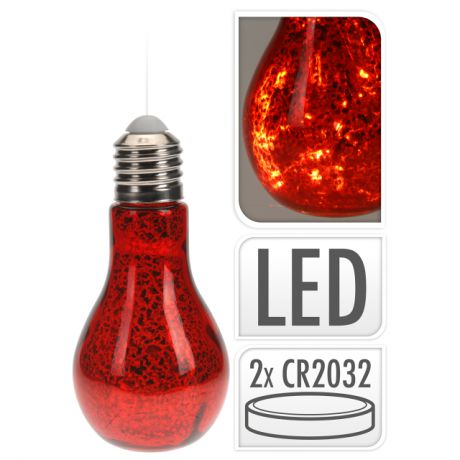 светильник Лампочка подвесная 10LED 18,5см на батарейках красный