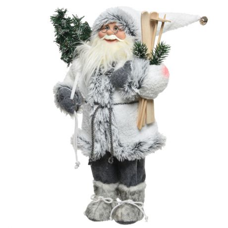 фигура Дед мороз с лыжами 30см белый/серый
