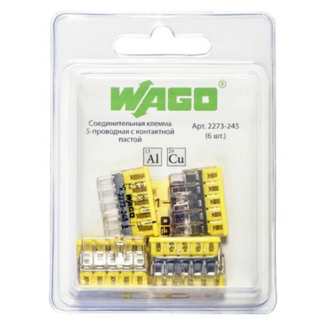 соединительная клемма WAGO 5-ти проводная 0,5-2,5 мм кв с/пастой 6шт