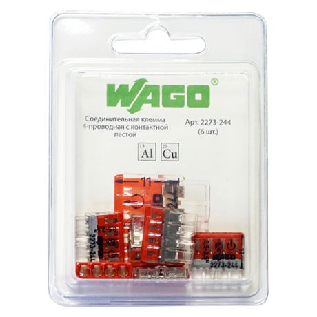 соединительная клемма WAGO 4-х проводная 0,5-2,5 мм кв с/пастой 6шт
