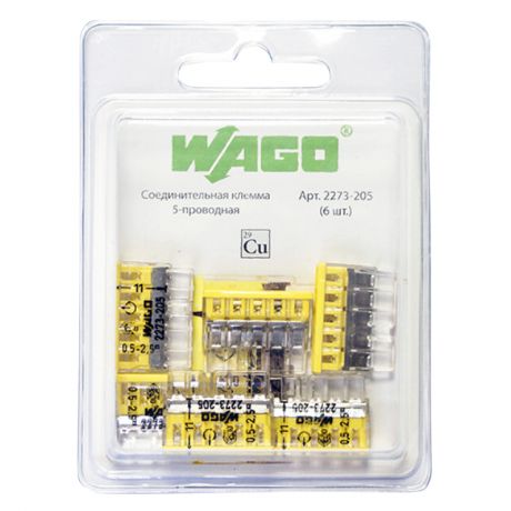 соединительная клемма WAGO 5-ти проводная 0,5-2,5 мм кв б/пасты 6шт