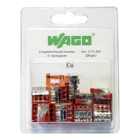 соединительная клемма WAGO 4-х проводная 0,5-2,5 мм кв б/пасты 6шт