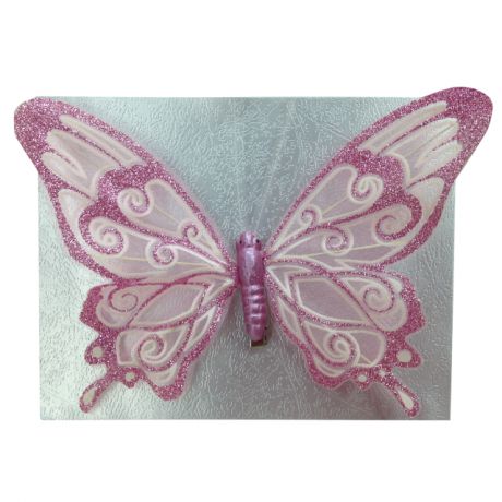 прищепка декоративная Светящаяся бабочка бело-розовый 14х20см