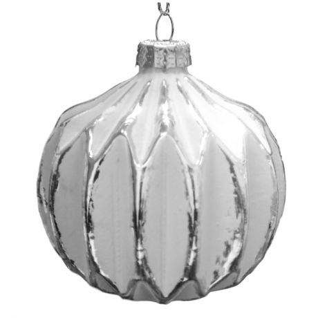 украшение елочное шар серебро-белый 8см стекло