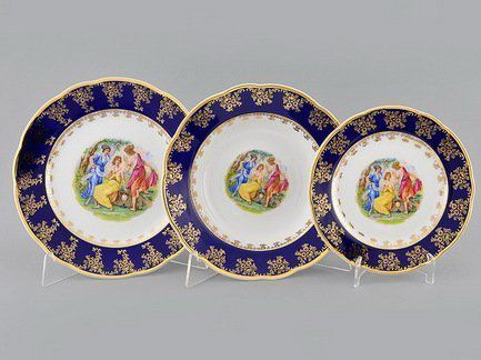 Leander Набор тарелок Мэри-Энн Темно-синяя окантовка с пасторалью, 18 пр. 03160119-0179 Leander