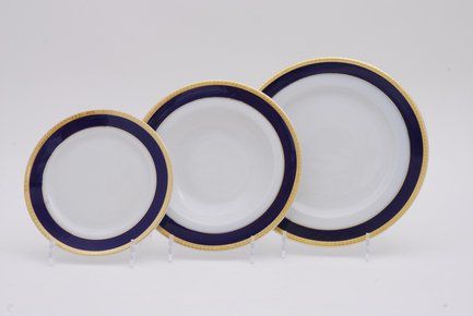Leander Набор тарелок Сабина Сине-золотая лента, 18 пр. 02160129-0767 Leander