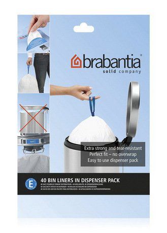 Brabantia Пакет пластиковый, размер E (20 л), белый, 40 шт., в упаковке 362002 Brabantia