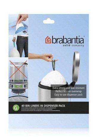 Brabantia Пакет пластиковый, размер G (23/30 л), белый, 40 шт., с дозатором 375668 Brabantia
