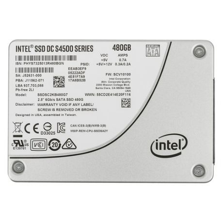 SSD накопитель INTEL DC S4500 SSDSC2KB480G701 480Гб, 2.5", SATA III [ssdsc2kb480g701 956899]