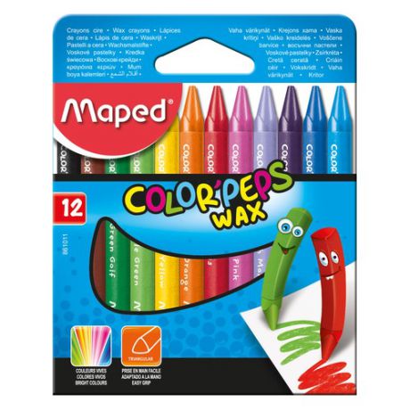 Восковые мелки Maped Colorpeps 861011 трехгранные 12цв. картон.кор./европод. 12 шт./кор.