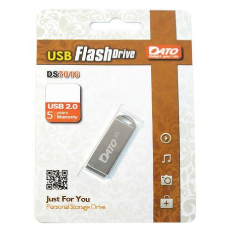 Флешка USB DATO DS7016 16Гб, USB2.0, серебристый [ds7016-16g]
