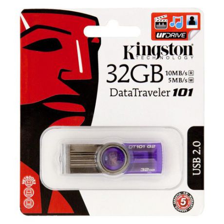 Флешка USB KINGSTON DataTraveler 101 G2 32Гб, USB2.0, фиолетовый [dt101g2/32gb]
