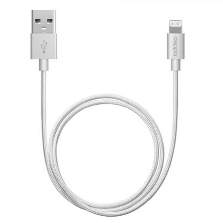Дата-кабель USB - 8-pin для Apple, алюминий/нейлон, MFI, 1.2м, серебро, Deppa