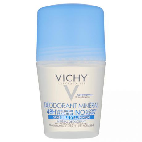 Дезодорант минеральный шарик Vichy Deodorant, 50 мл, без солей алюминия 48 часов свежести